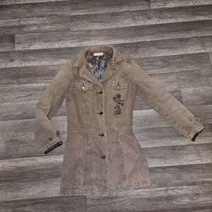 Vans Women's Brown Trench Coat with Embroidery